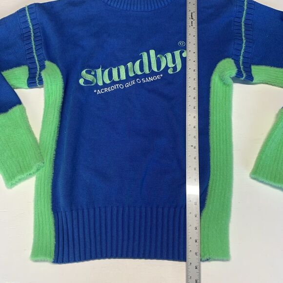 Soft Green Blue Standby Sweater ACREDITO QUE O SANGE Size M - Picture 3 of 13
